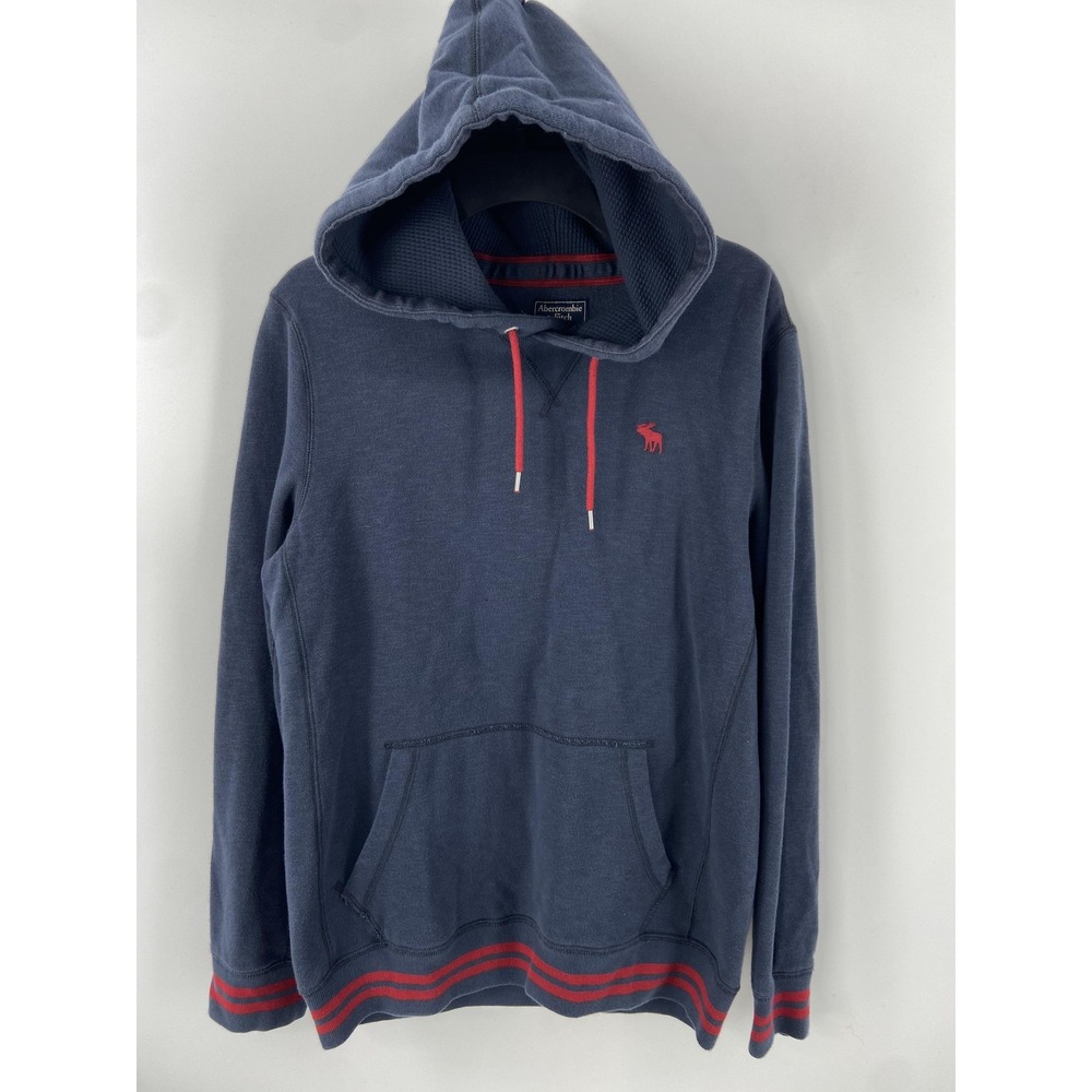 Abercrombie‎ & Fitch Hoodie Mens Small Blue Stripe Moose Preppy Pullover Casual